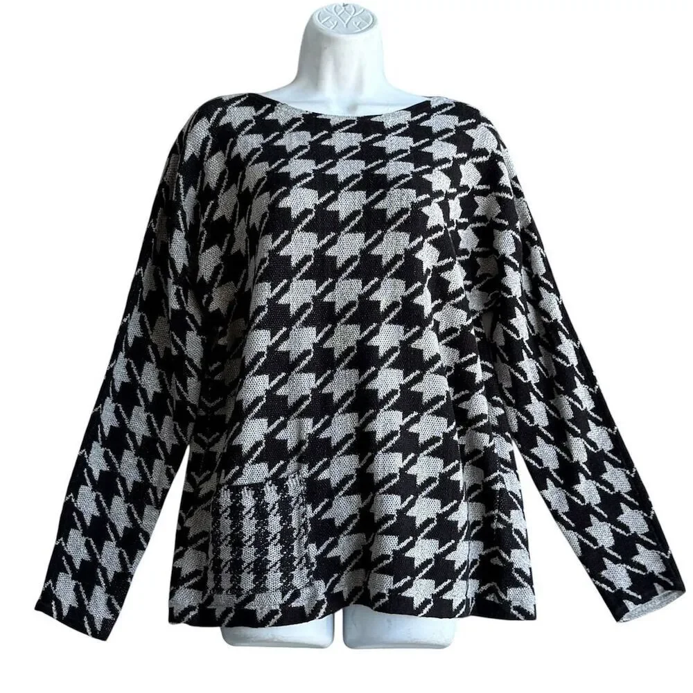 J. Jill Houndstooth Knit Sweater Women's S Black Long Sleeve Pullover